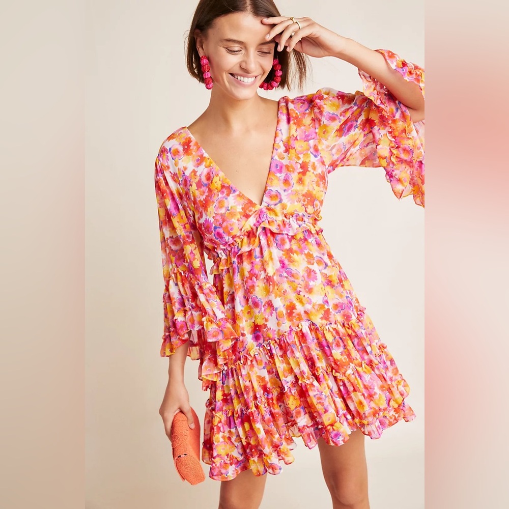 MISA Los Angeles Yasemin Dress Coral Floral Size XS